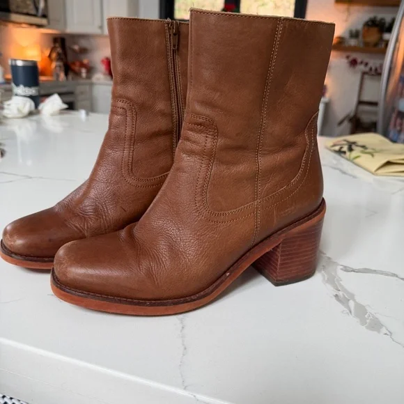 Turbulent Tan Leather Square Toe Mid-Calf Boots - Picture 13 of 13
